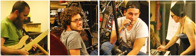 Maximilian Hirning, Axel Meier, Johannes Meißner und Lena Schmidt bei den Proben zur Tour.